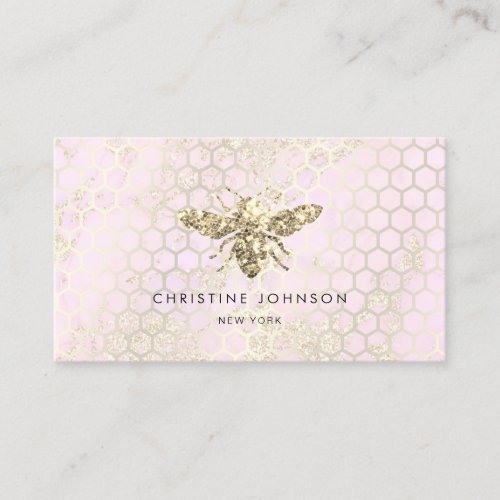 pink and faux glitter bee business card