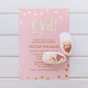 Pink and Faux Gold Confetti Girl Baby Shower Invit Foil Invitation