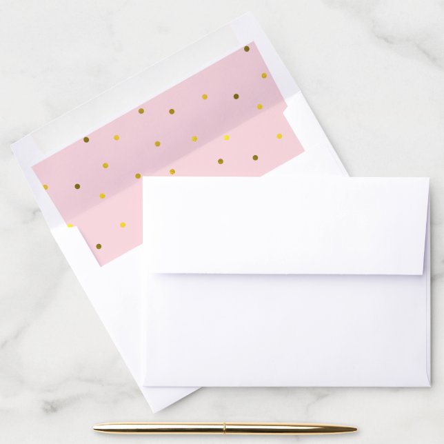 Pink and Faux Gold Foil Dots Envelope Liner (Desk)