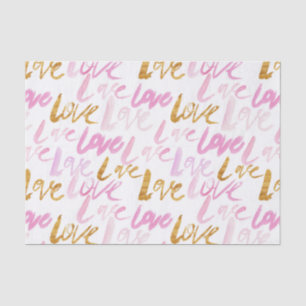 Pink and Faux Gold Foil Love Valentines Pattern Tissue Paper