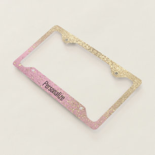 Pink and Faux Gold Glitter  License Plate Frame