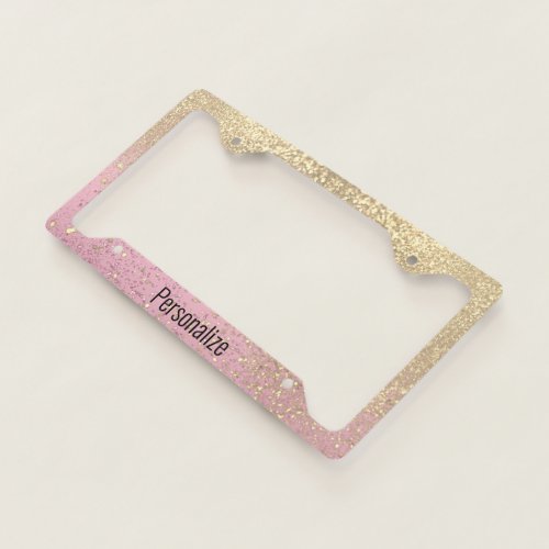  Pink and Faux Gold Glitter  License Plate Frame