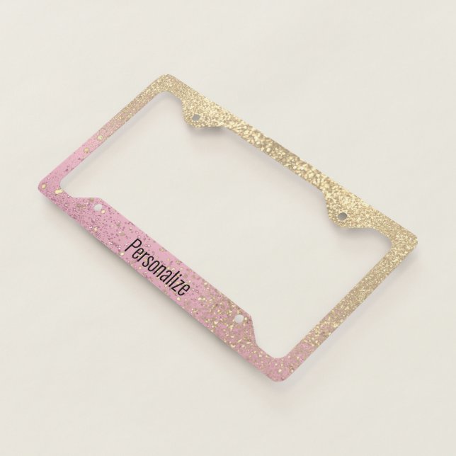  Pink and Faux Gold Glitter  License Plate Frame (3/4)
