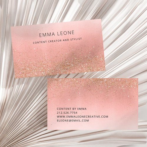 Pink and Faux Gold Glitter  Modern Glam Business Card