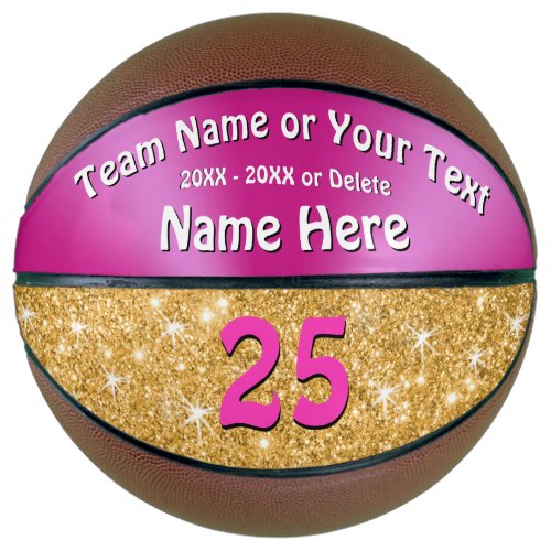 Pink and faux Gold Glitter Personalized Basketball