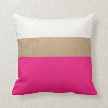 Pink And Faux Gold Leather Throw Pillow by OakStreetPress at Zazzle