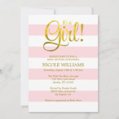 Pink and Faux Gold Stripes Girl Baby Shower Invitation (Front)