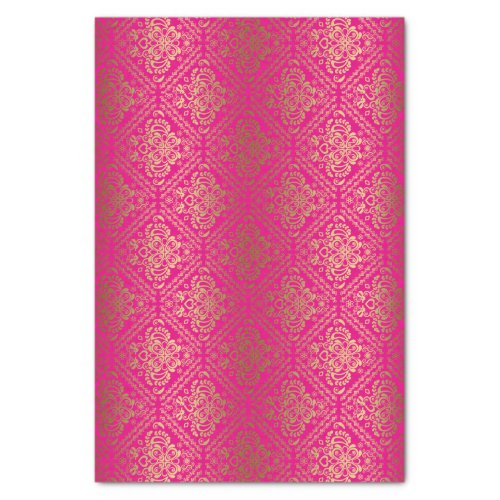 Pink And Faux Metallic Gold Floral Damasks Tissue Paper