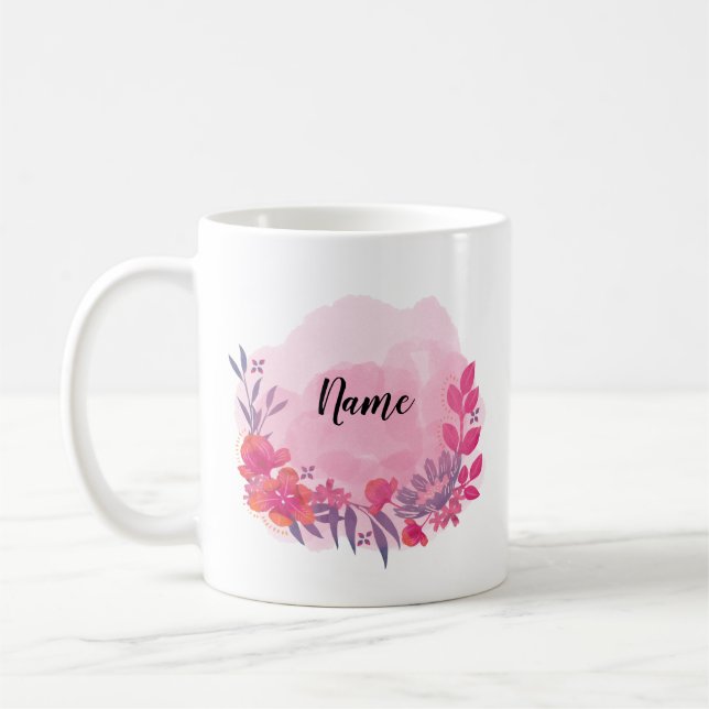 Pink and Floral Customizable Mug (Left)