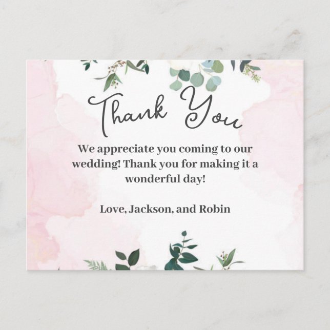 Pink and Floral Thank you Card (Front)