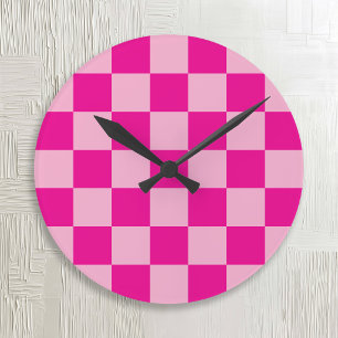 Pink and Fuchsia Checkered Round Clock