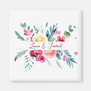 Pink and Fushia watercolor floral custom Wedding Magnet