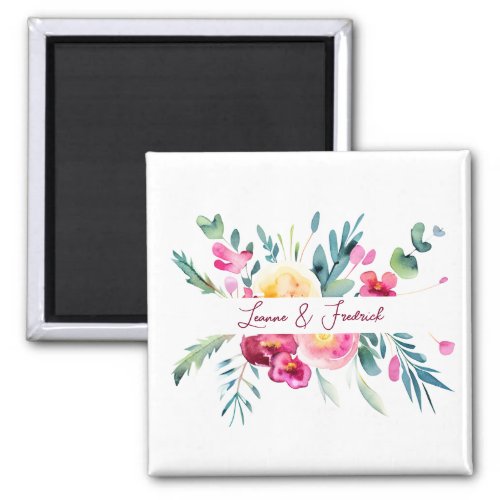 Pink and Fushia watercolor floral custom Wedding Magnet