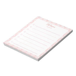 Pink And Girly Damask Personalizable Checklist Notepad