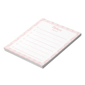 Pink And Girly Damask Personalizable Checklist Notepad