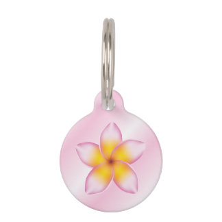 Pink And Girly Frangipani Flower With Dog's Info Pet Name Tag