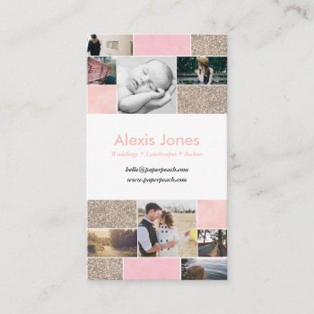 Pink And Glitter Gold Photographer Business Card by joyonpaper at Zazzle