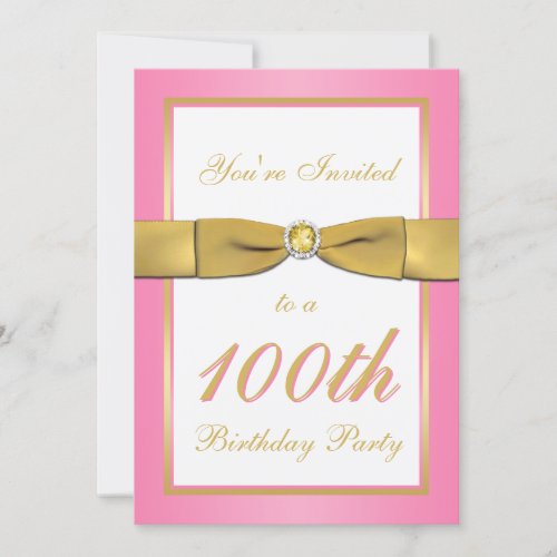 Pink and Gold 100th Birthday Invitation