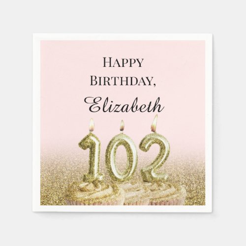 Pink and Gold 102nd Birthday Napkins