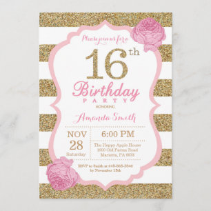 Pink and Gold 16th Birthday Invitation Floral