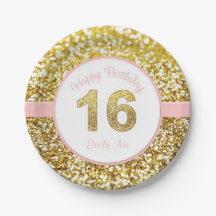 Pink and gold 16th birthday plates