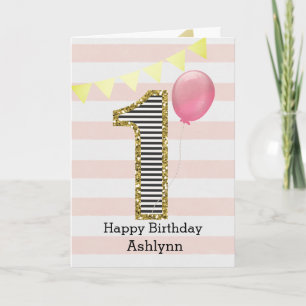 Pink and Gold 1st Birthday Girl Card