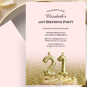 Pink and Gold 21st Birthday Invitation For Her