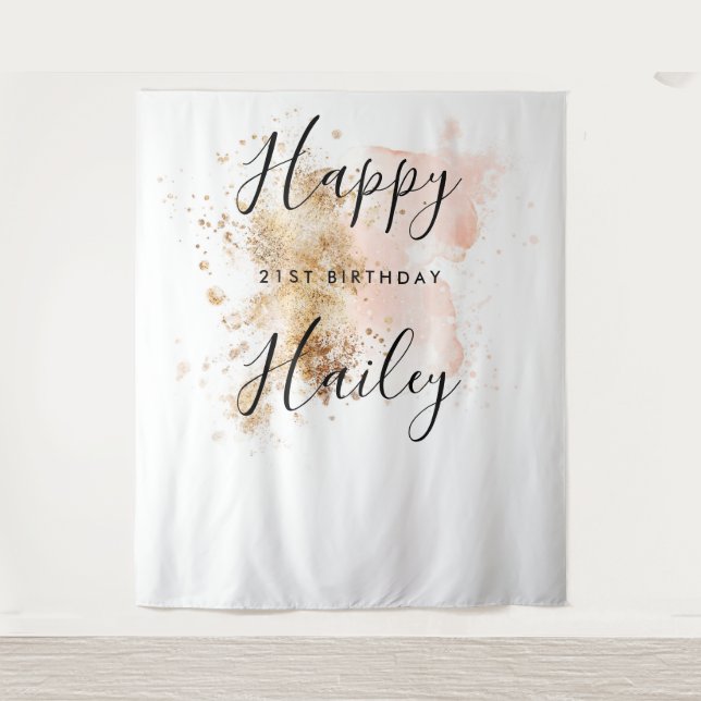 Pink And Gold 21st Birthday Photo Booth Backdrop (Front)