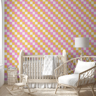 Pink and Gold 2 inch Checkerboard Wallpaper