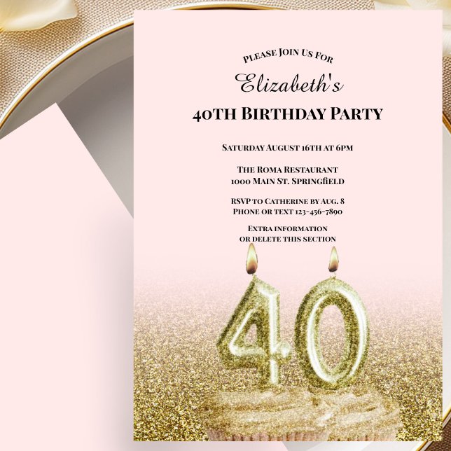 Pink and Gold 40th Birthday Invitation For Her (Creator Uploaded)