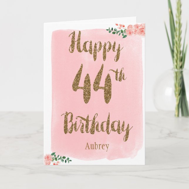 Pink and Gold 44th Birthday Card (Front)