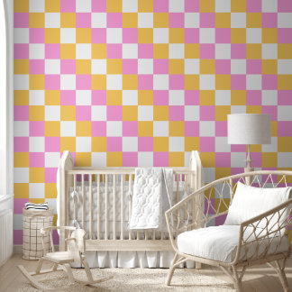 Pink and Gold 4 in Checkerboard Wallpaper