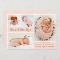 Pink and Gold 4 Photo Collage Birth Announcement