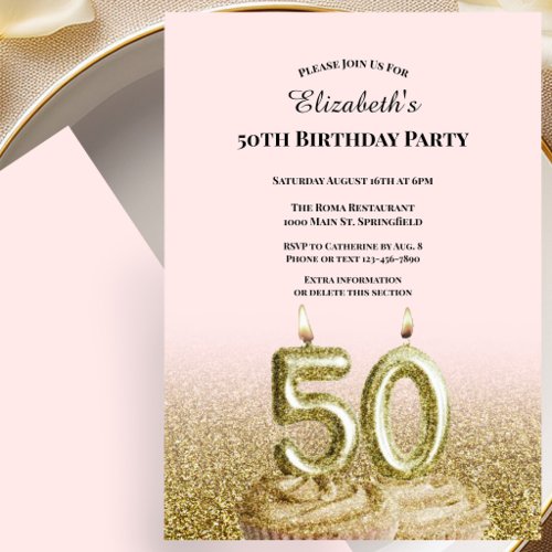 Pink and Gold 50th Birthday Invitation For Her
