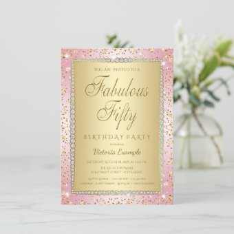 Pink and Gold 50th Birthday Party Invitations | Zazzle