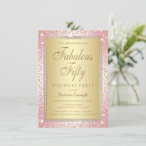 Pink And Gold 50th Birthday Party Invitations 