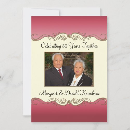 Pink and Gold 50th Photo Wedding Anniversary Personalized Invitations