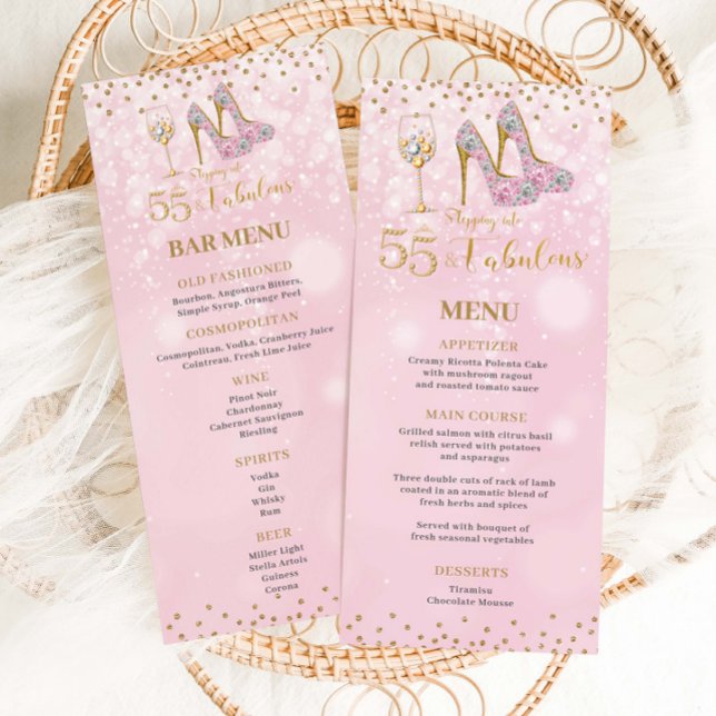 Pink and Gold 55 and Fabulous Bar Cocktails Food Menu (Creator Uploaded)