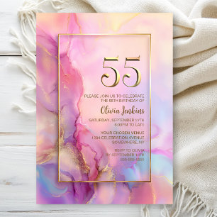 Pink and Gold 55th Birthday Party Invitation