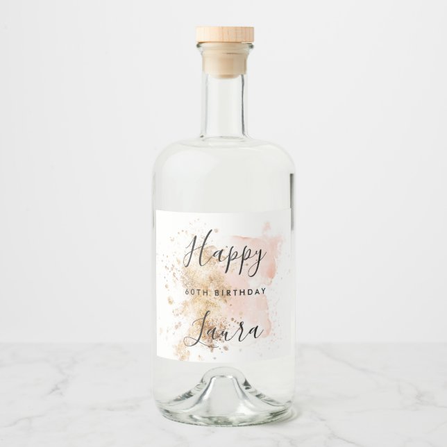 Pink And Gold 60Th Birthday  Liquor Bottle Label (Front)
