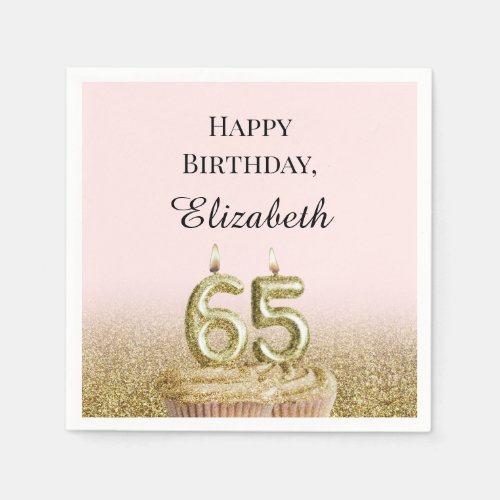 Pink and Gold 65th Birthday Napkins