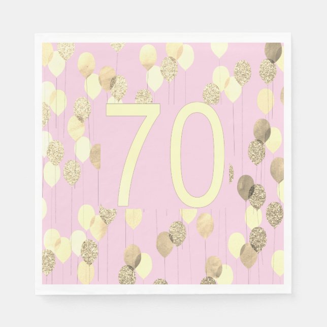 Pink and Gold 70th Birthday Napkins (Front)