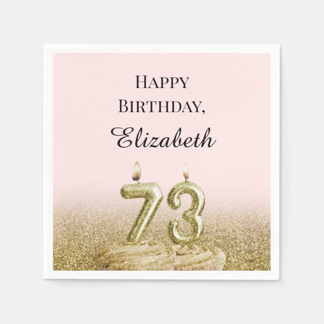 Pink and Gold 73rd Birthday Napkins (Front)