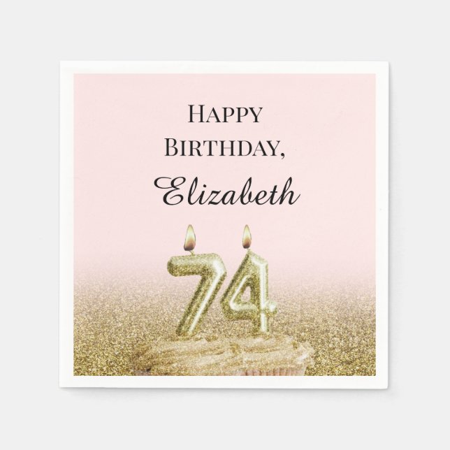 Pink and Gold 74th Birthday Napkins (Front)