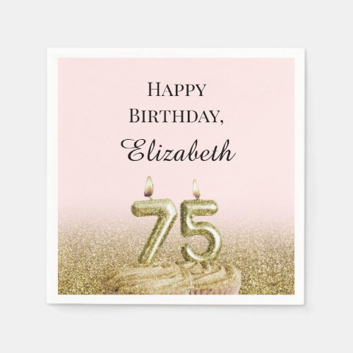 Pink and Gold 75th Birthday Napkins