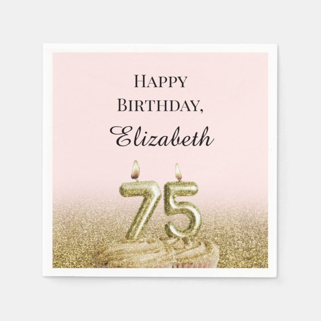 Pink and Gold 75th Birthday Napkins (Front)