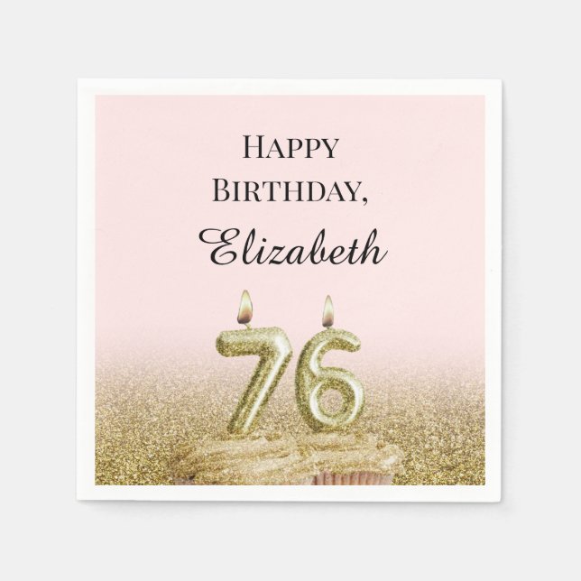 Pink and Gold 76th Birthday Napkins (Front)
