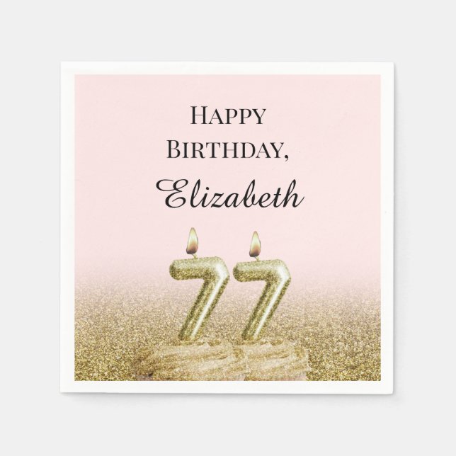 Pink and Gold 77th Birthday Napkins (Front)