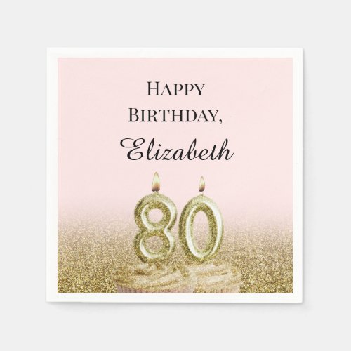 Pink and Gold 80th Birthday Napkins