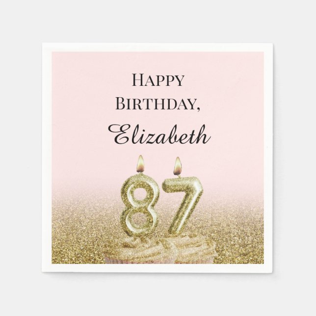 Pink and Gold 87th Birthday Napkins (Front)